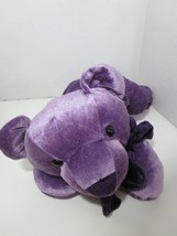 Dan Dee plush purple velour teddy bear w/ neck bow lying down USED w/ FLAWS - £15.65 GBP