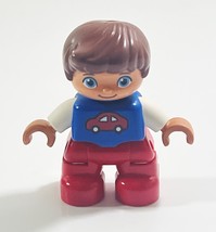 Lego Duplo Boy Child Son Figure Hispanic Blue Car Shirt Red Pants 2” Tall - $4.40