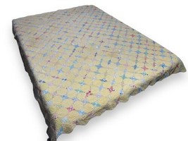 Vtg Handmade Quilt Kites 4 Point Stars Yellow Multicolor Cutter 72x83” Repurpose - £138.48 GBP