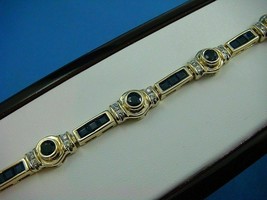 15CT Simulated Blue Sapphire &amp; Diamond Bracelet 14k Yellow Gold Plated Silver - £127.78 GBP