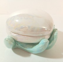Vtg Rosenthal Netter - Heart in hand white teal pearl swirl MCM Trinket Box RARE - £48.76 GBP