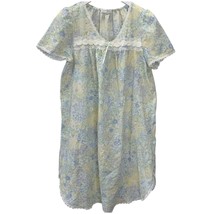 Vintage Miss Elaine Floral Short Sleeve Nightgown Size L Blue Yellow Cotton  - £26.69 GBP