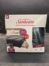 Velvet Electric Bed Heated Blanket Sunbeam King Slate Grey Dual Controllers - £60.74 GBP