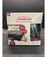Velvet Electric Bed Heated Blanket Sunbeam King Slate Grey DUAL CONTROLLERS - £60.04 GBP
