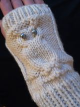 new Owl Knit Fingerless Gloves Mittens Arm Warmers Glovelets Wool Blend Hooter N - £20.04 GBP