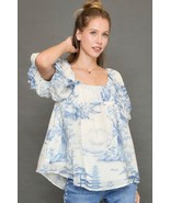 Umgee Full Size Two Tone Toile Print Top Plus Size - $82.37 CAD