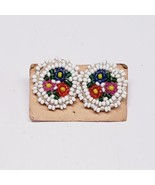 Vintage Hand Beaded Rosette - Southwestern Style - Screw Back Earrings - 1&quot; - $194.60 MXN