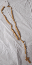 Classic Natural Wood Beads Cross Pendant Necklace Rosary Jewelry Handmade Prayer - £12.62 GBP