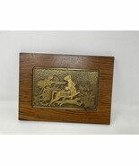 Vintage Hunting Scenery Brass Plate Wooden Framed Artwork 12-3/4”X9-1/4&quot; - $82.21 CAD