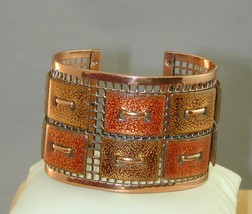 Vintage Matisse Renoir Copper &amp; Enamel Patchwork Cuff Bracelet Brutalist - $125.00