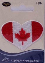 Wrights Heart Canada Canadian Maple Leaf Flag Iron On Applique Red White... - $2.99