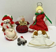 Vintage Lot of 7 Fabric Ornaments Angels Snowman Mrs Claus Some Handmade - £12.44 GBP