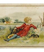 Antique Victorian Trade Card 1880-1990s 4.25 x 2.75 Boy In Field - $470.45 MXN