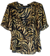 SOCIALITE Blouse Top Womens Medium Black Brown Animal Print Wrap V Neck Pullover - £8.72 GBP