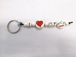 NEW CERAMIC BEADED I LOVE HEART DISC MY DOG DISC TEXT LETTERS KEY CHAIN ... - $6.99