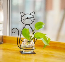 Joyathome Desktop Glass Planter Vase Holder, Metal Cat Plant Terrarium S... - $44.92