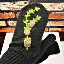 Merino Wool Black Mittens, Handmade In Europe, Gift For Women - £61.08 GBP