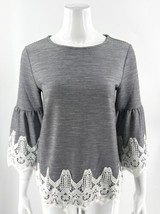 Chicos Top Size S / 0 Black White Striped Bell Sleeve Lace Detail Blouse Womens - £23.33 GBP