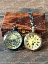 Set aus Messing-Taschenuhr und Medaillon-Kompass | Erinnerungsgeschenk |... - $30.67+