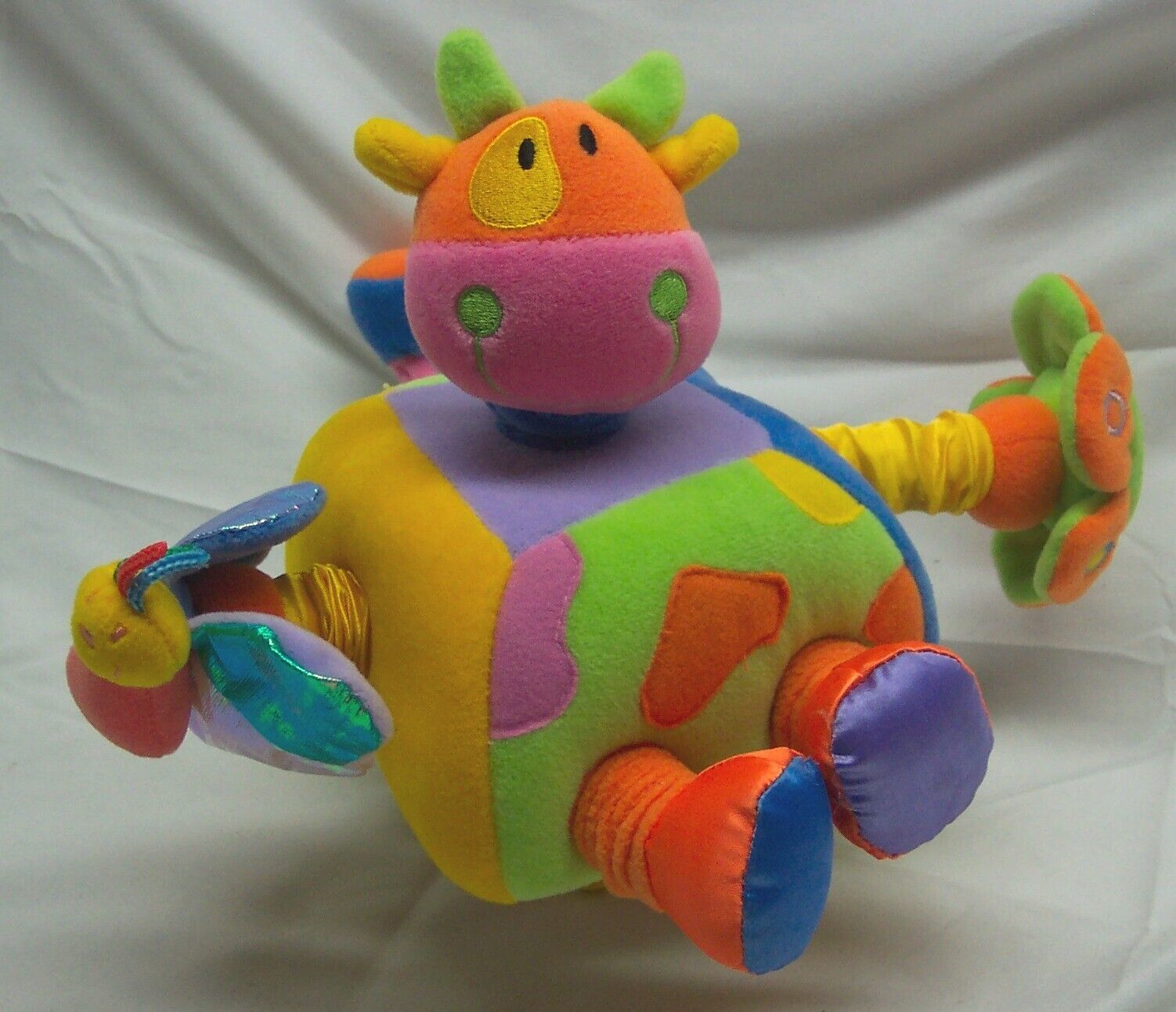 Cube-A-Loos COLORFUL ACTIVITY CUBE COW BABY RATTLE 8" Plush STUFFED ANIMAL TOY - $18.32
