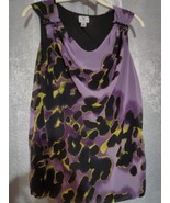Worthington Wild Dress Petite Purple Leopard Print Cowl Neck Lime Green  - $8.96