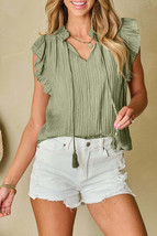 Keira V Neck Flutter Sleeve Textured Blouse - $23.99