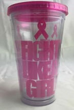 FIGHT BREAST CANCER 16 OZ DOUBLE WALL BPA FREE PLASTIC TRAVEL CUP - £10.57 GBP