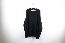 Vintage 90s Eddie Bauer Mens Size 2XLT Faded Cotton Knit V-Neck Sweater Black - £54.23 GBP
