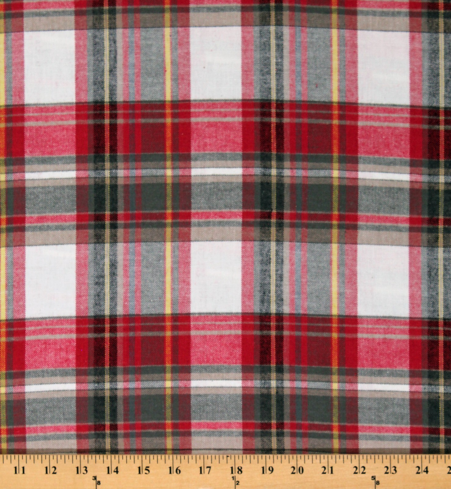 Flannel Plaid Red White Gray Yellow Taupe Cotton Flannel Fabric by Yard ... - $8.99