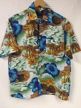 Vintage HAWAIIAN Van Cort Shirt Medium Cabana Hut Palm Trees Retro Woolw... - $15.83