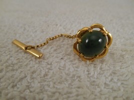 Vintage Goldtone Green Stone Like Tie Tack / Lapel Pin ( 1/20 12K GF ) - £10.17 GBP