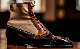 Men latest unique italian toe fabric   leather boots  botas de lujo para hombres thumb200