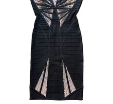 Herve Leger XS Black Bandage Sequin Embellished Bodycon Dress 35" Glam Party image 3