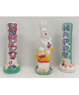 Vintage Easter plastercraft ceramic set Happy Easter and  bunny partiall... - $14.85
