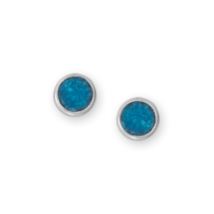 Oxidized Sterling Silver 5.5mm Turquoise Chip Inlay Stud Earrings - £20.77 GBP