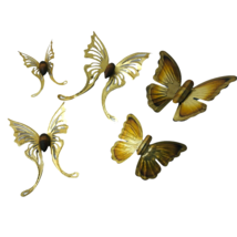 5 Vintage HOMCO Flying Brass Butterflies Wall Decor Home Interiors MCM Retro - £28.80 GBP