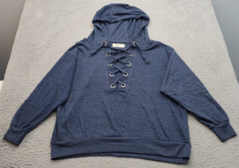 Ocean Drive Hoodie Womens Medium Blue Cropped Long Sleeve Lace Up Front Pullover - £15.64 GBP