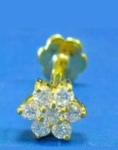Cubic Zirconia Diamond Flower Nose Pin Ring Piercing Stud 14K Yellow Gol... - £25.43 GBP