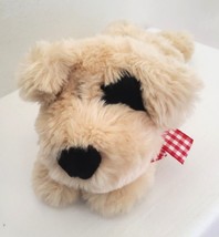 Walmart Puppy Dog Plush Stuffed Animal Tan Black Eye Red White Gingham Plaid Bow - £31.09 GBP
