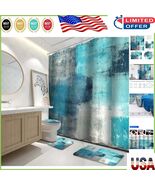 Waterproof 4-Piece Turquoise Abstract Bathroom Set with Easy-to-Install ... - $812.19 MXN