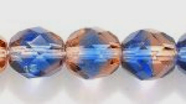 8mm Fire Polish, Two Tone Sapphire and Pink Czech Glass Beads 25, Blue peach - £1.39 GBP