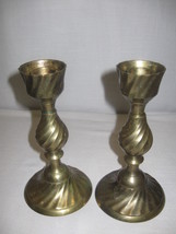 Brass Candle Stick Holders Qty 2 Swirl Design 7 1/4&quot; High - £15.92 GBP