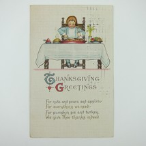 Thanksgiving Postcard Boy Eating Turkey Dinner at Table Antique 1915 - £7.86 GBP