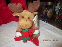 Vtg Collectable Flomo Friends Forever Christmas Holiday Moose On Sled Stuff Toy - £23.97 GBP