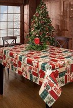 CHRISTMAS HOLIDAY  ORNAMENTS AND TEXTURED CALICO PRINT TABLECLOTH (SZ 60... - $745.41 MXN