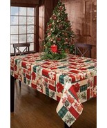 CHRISTMAS HOLIDAY  ORNAMENTS AND TEXTURED CALICO PRINT TABLECLOTH (SZ 60... - £32.47 GBP