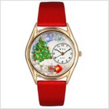 Whimsical Womens/Girls And Mens  Christmas Tree, Red Leather And Gold Tone Watch - £52.15 GBP