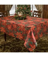 Christmas Holiday  Red Poinsettias  Elegance Tablecloth (New) - £47.96 GBP