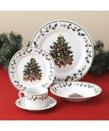 Christmas  Holidays Tree Trimmings Holly  20 Piece Porcelain Dinnerware ... - £152.34 GBP