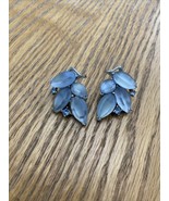 VINTAGE LISNER Light Blue &amp; RHINESTONE CLIP ON EARRINGS SILVER TONE 1 1/2&quot; - $39.99